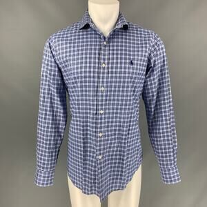 POLO by RALPH LAUREN Size M Light Blue Navy Plaid Cotton Long Sleeve Shirt